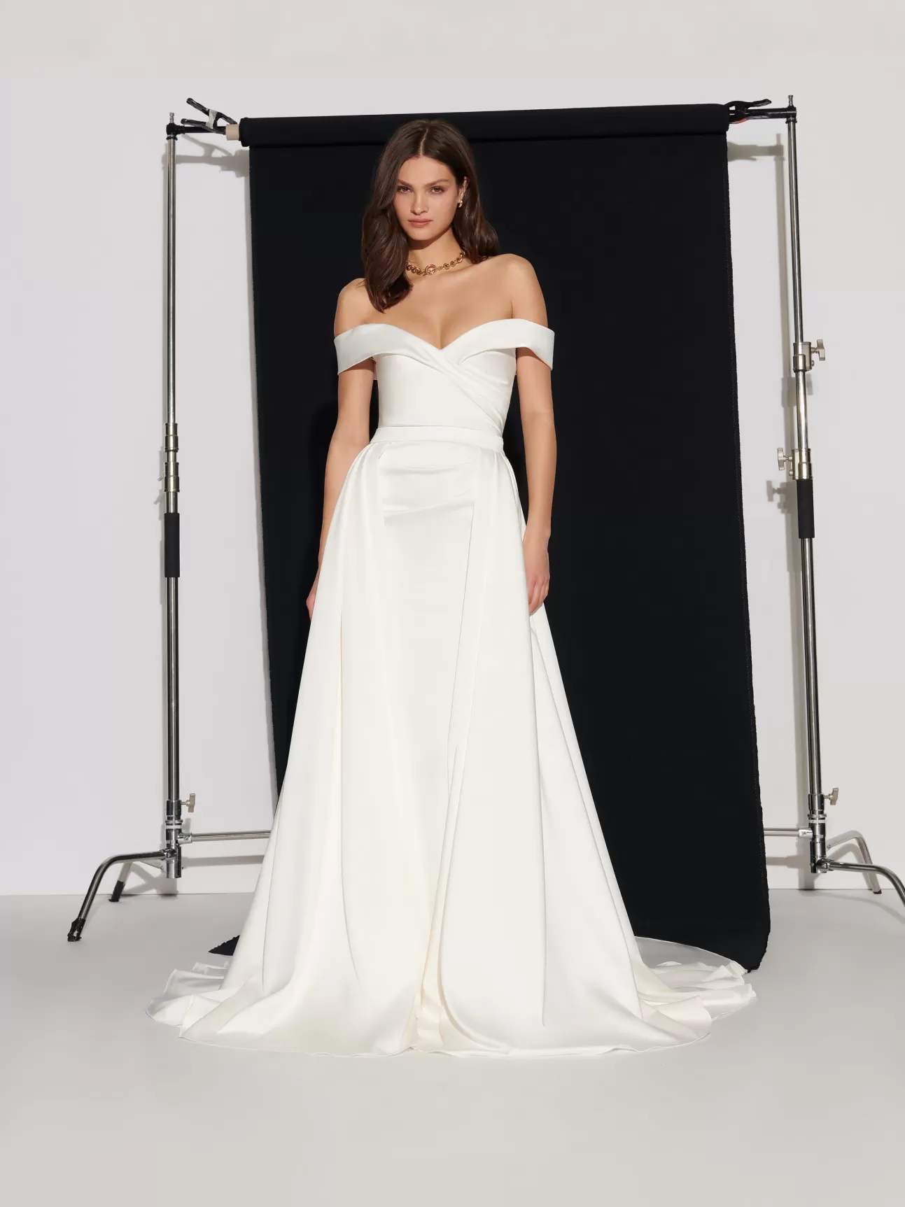 GALIA LAHAV Carly Satin Overskirt Ivory Clearance