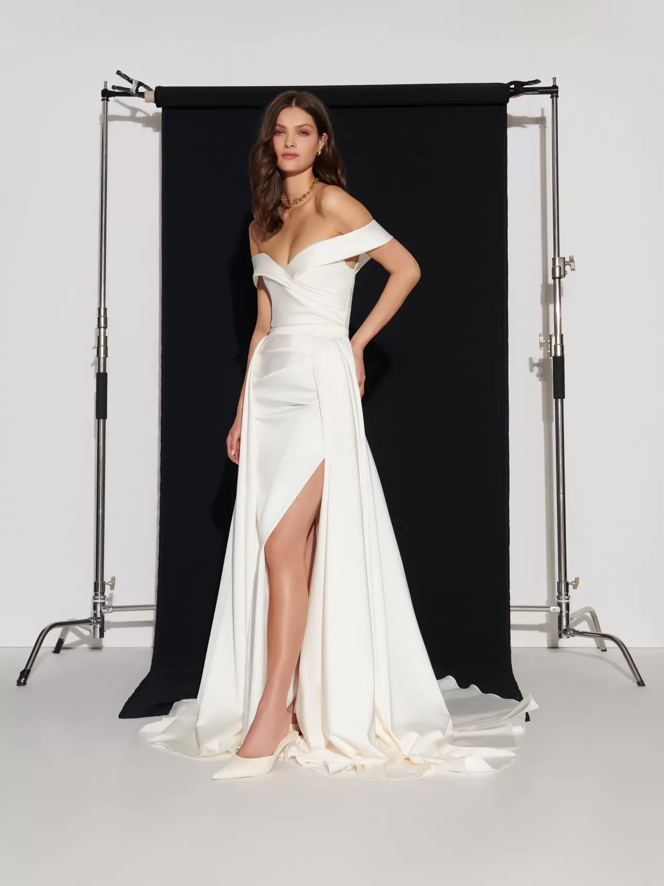 GALIA LAHAV Carly Satin Overskirt Ivory Clearance